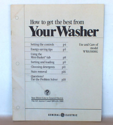 Ge Washing Machine Program Sheet.pdf WWA5800G GE Washing Machine Owners Manual | eBay