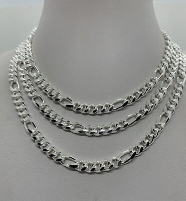 925 Sterling Silver Solid 6mm 5+1 Figaro Link Chain Men’s/Women’s 20”-28”  ITALY