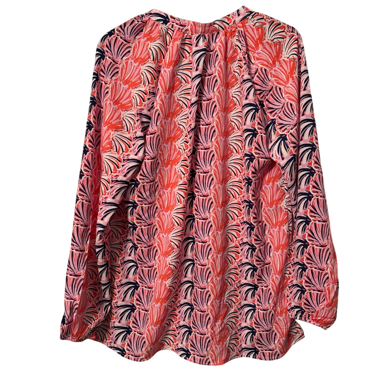 Simply Southern Womens Size XL Blouse Pink/Navy Floral Print Relaxed Fit top