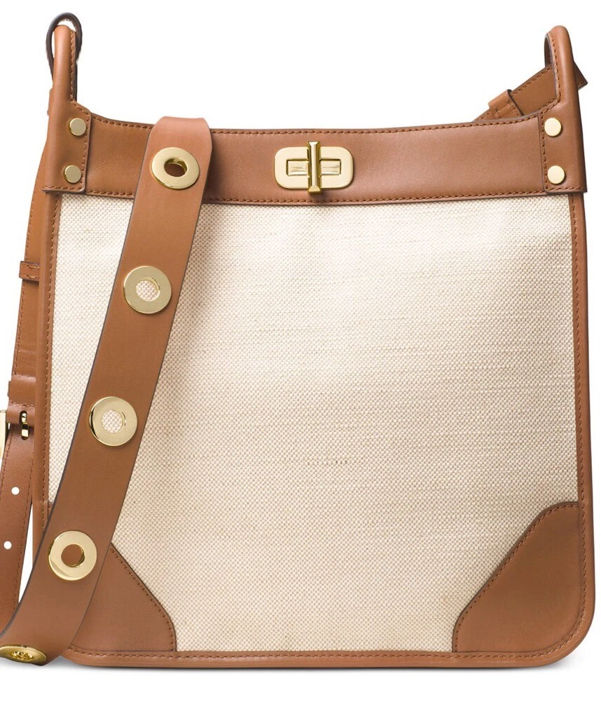New Michael Kors Sullivan Large Leather beige Messenger bag natural grommet