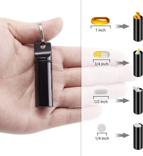 2/4X Mini Small Aluminum Pill Box Container Bottle Keyring Waterproof Organiser - Picture 4 of 12