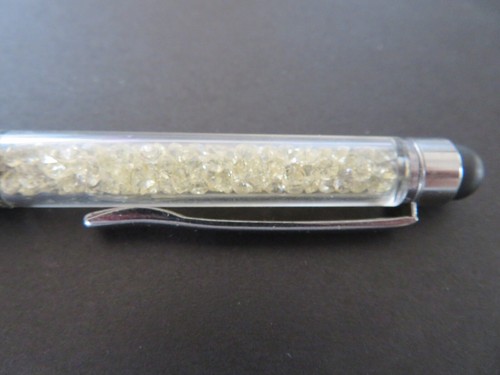 Silver & green ballpoint pen & stylus filled w/clear crystals - Picture 2 of 2