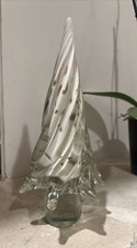 Large White & Gold Glitter Metallic Moreno Glass Christmas Tree Figurine 11.5”