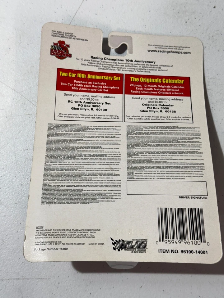 RACING CHAMPIONS SERIE FIRMA STERLING MARLIN #40 JOHN WAYNE 1999 NUEVO Foto 2 de 4