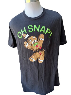 Holiday Time Black Cotton  Christmas Ginger Bread Man Oh Snap T Shirt