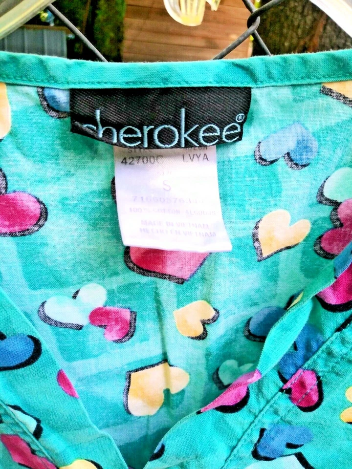 Cherokee Scrub Top Small Hearts Scrubs Medical Dental Vets Home Health Care - Image 2 of 4