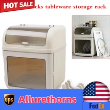 Covered Kitchen Dish Drying Rack Dustproof Drain Storage Box Utensil PP Plastic