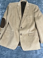 Chaps Mens Tan Corduroy Blazer Jacket 46R Paisley Lining Elbow Patches
