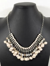 Simply Vera Wang Cream Glass Woven Tribal Charm Statement Bib Necklace 20"
