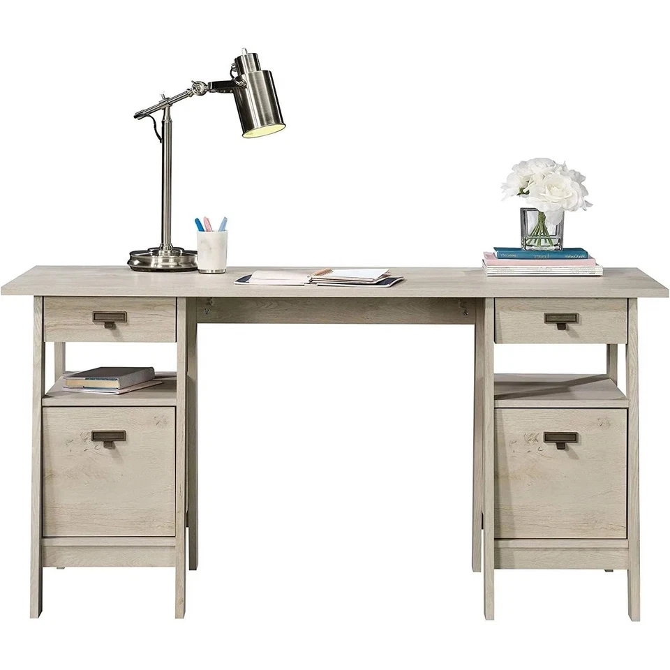 Escritorio ejecutivo FarmHouse roble calcáreo con archivadores de almacenamiento Foto 2 de 3