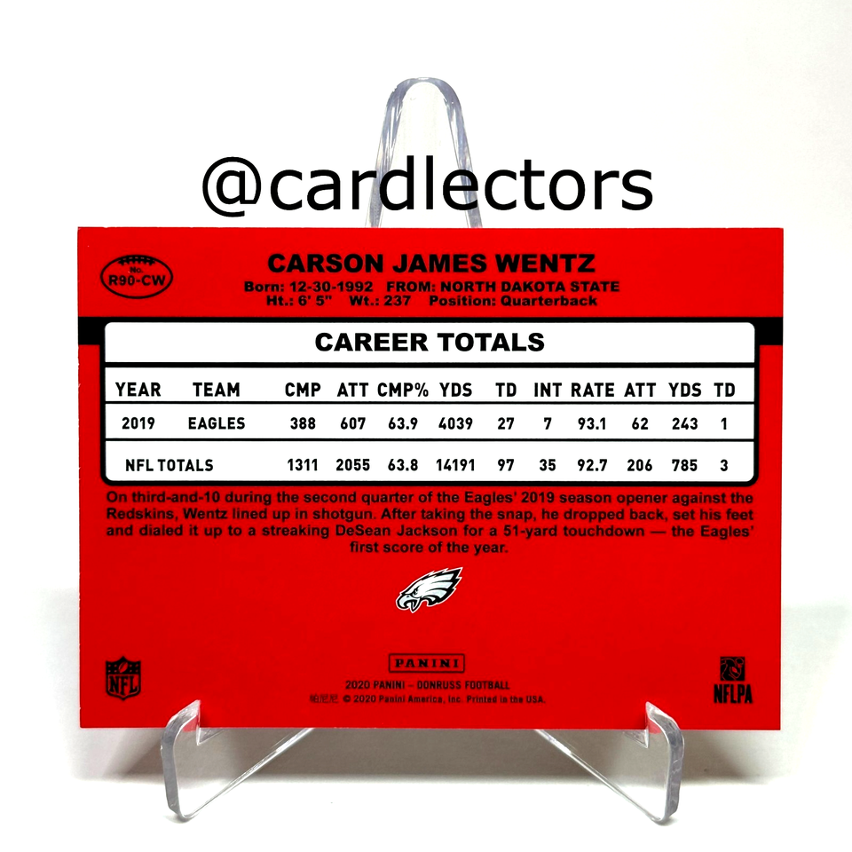 2020 Panini Donruss CARSON WENTZ Retro 1990 #R90-CW '90 Throwback ...