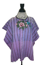 Vintage Guatemalan Huipil Colorful Bird Floral Embroidered Handwoven Poncho
