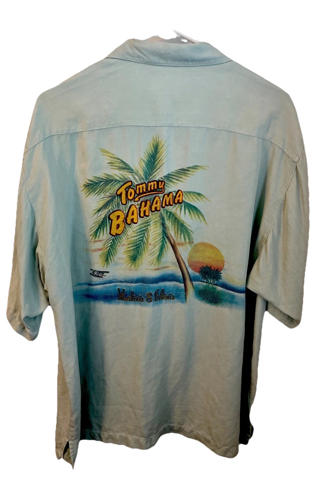 Tommy Bahama Shirt Mens M 100% Silk Green Short Sleeve Textured Palm Tree