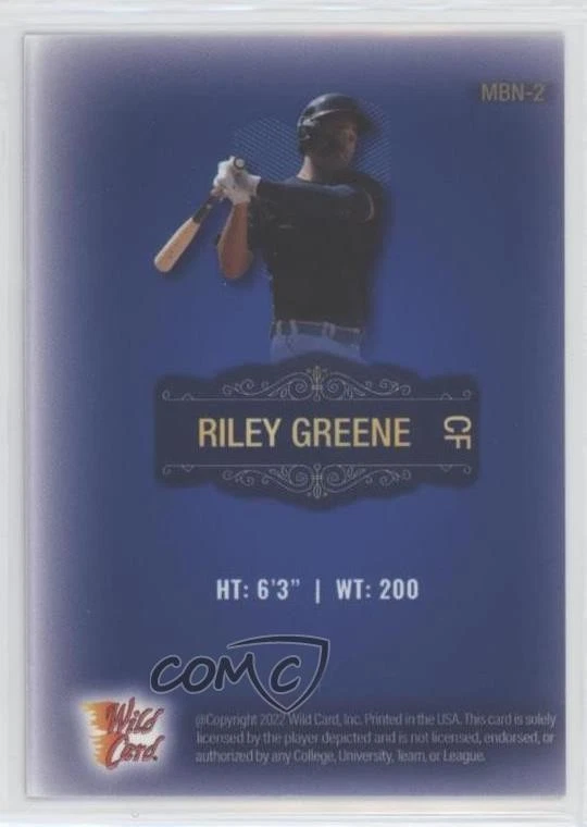 2022 Wild Card Matte SP Exclusive Base Baseball Blue /10 Riley Greene #MBN-2 - Image 2 of 2