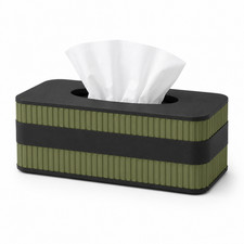 Tissue Box Cover with Accent Band Two-Tone Ribbed Rectangular Holder
