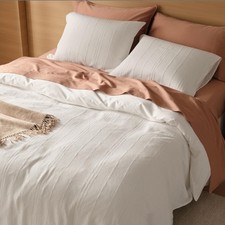 Double Stitch Cotton Tencel Duvet Cover King - Striped Textured King Size Duvet