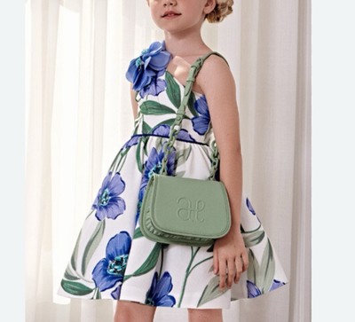 Abel & Lula Girls Linen Blue Floral Dress Girls 5 NWT One Shoulder Party Dress