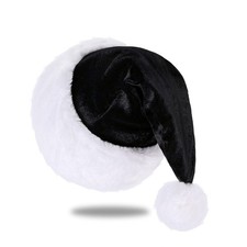 Santa Hat for Adults Unisex Velvet Comfort Black Extra Thicken Plush Xmas
