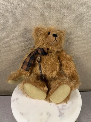 Olde Friend Bear Co. Teddy Bear Made In USA With Key & Bow signed Rebecca Bolen