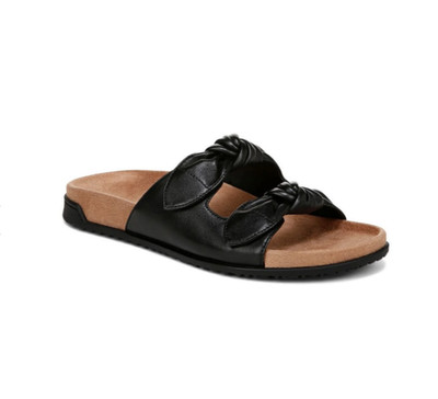 VIONIC Women Elara Slide Sandal, Black Leather (NEW)