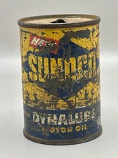 Vintage Small Advertising Bank Sunoco Dynalube Motor Oil Can 1951 Bank 3 Inch