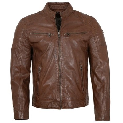 Gipsy Herren Lederjacke Bikerjacke Lammnappa cognac