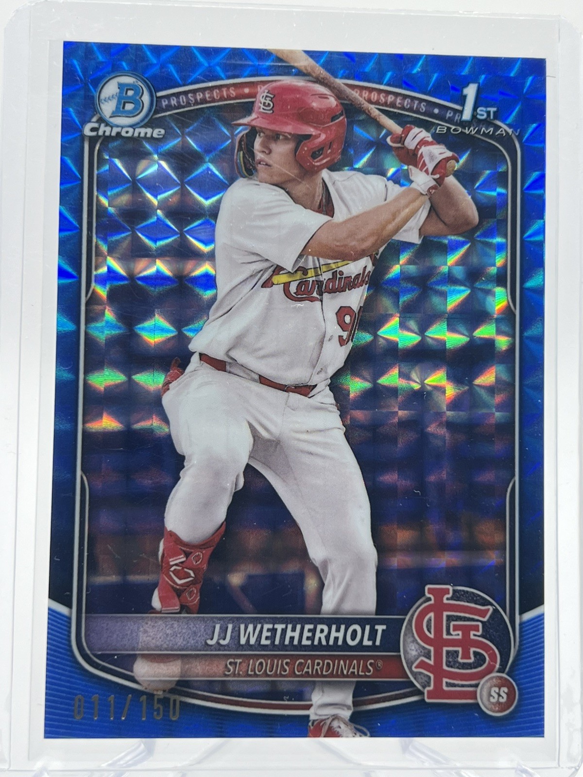 2025 Bowman Chrome JJ Wetherholt Blue Geometric 1st Chrome /150 RC Cardinals