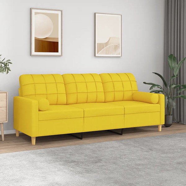 3-Sitzer Sofa Stoff Hellgelb 180 Cm Mit Zierkissen-image