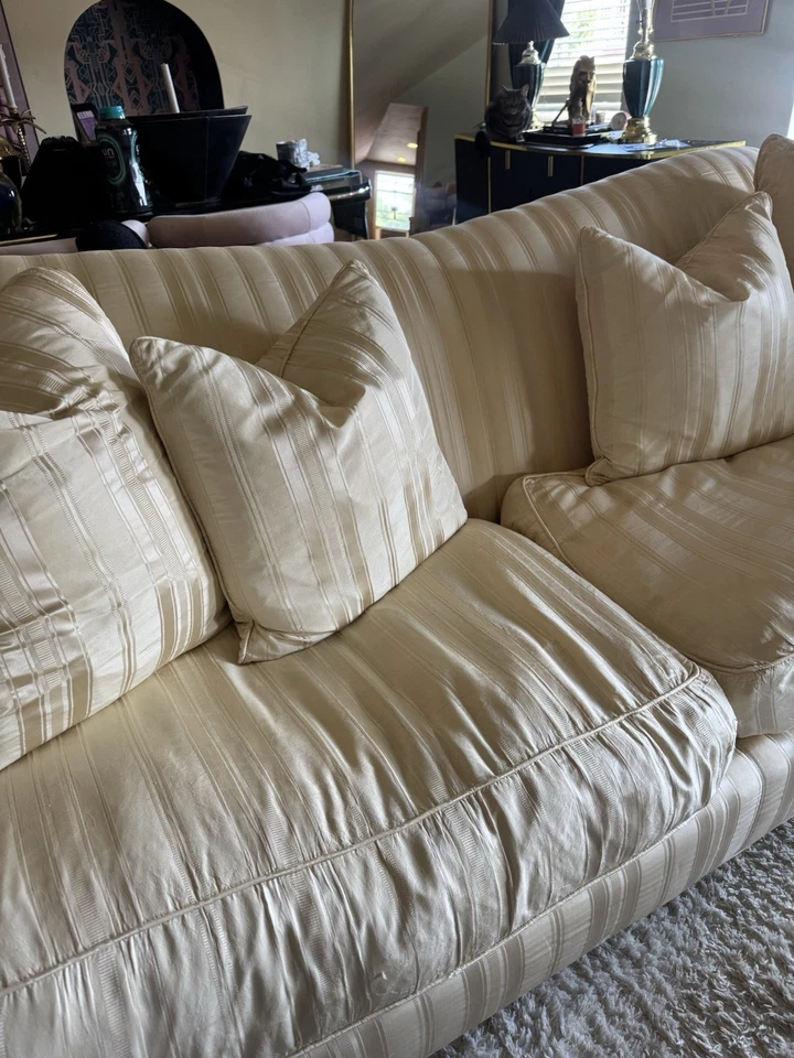 Sofá sofá de seda Swaim personalizado vintage raro a rayas glamour curvo esmoquin 2002 F305 Foto 2 de 4