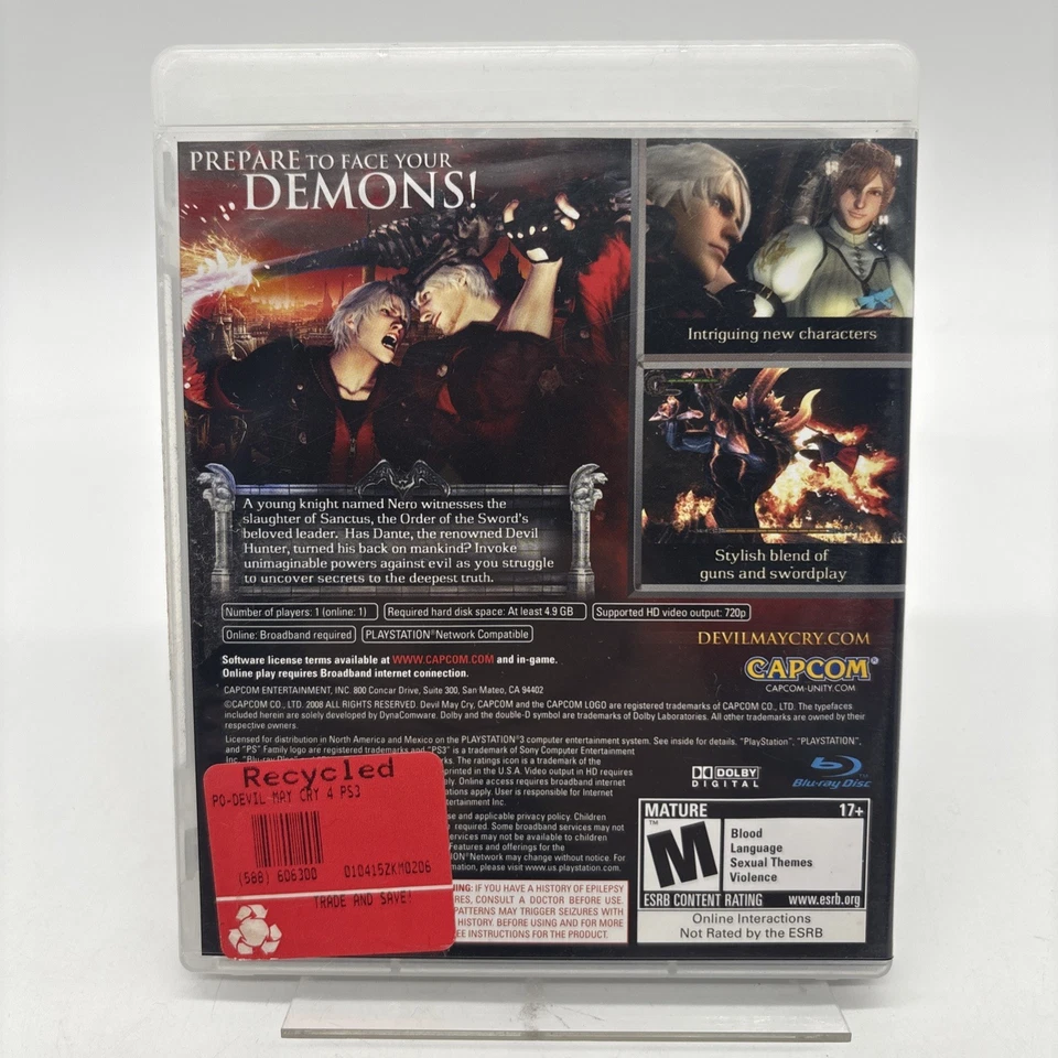 Devil May Cry 4 (Sony PlayStation 3, PS3, 2008) Complete CIB - Image 2 of 3
