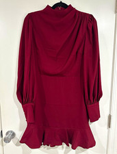 Express Burgundy Pleated Ruffle Dress