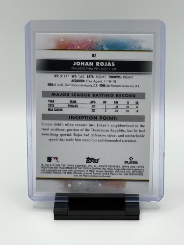 2024 Topps Inception - Johan Rojas #92 Viola /150 (RC) - Foto 2 di 2