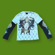 Y2K Vintage Miami Ink All Over Print Tattoo Double Layered Long Sleeve Medium