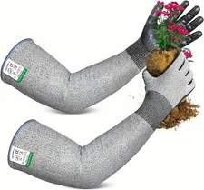 EvridWear Long Gardening Gloves Cut Resistant Sleeves with Nitrile Coated Palm