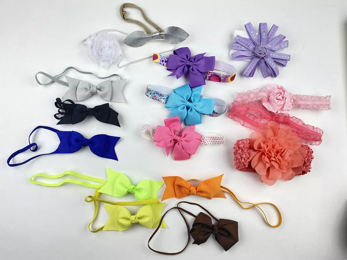Hair Bow Baby Girl Lot of 16 Headband Ribbon Flowers Bows gray