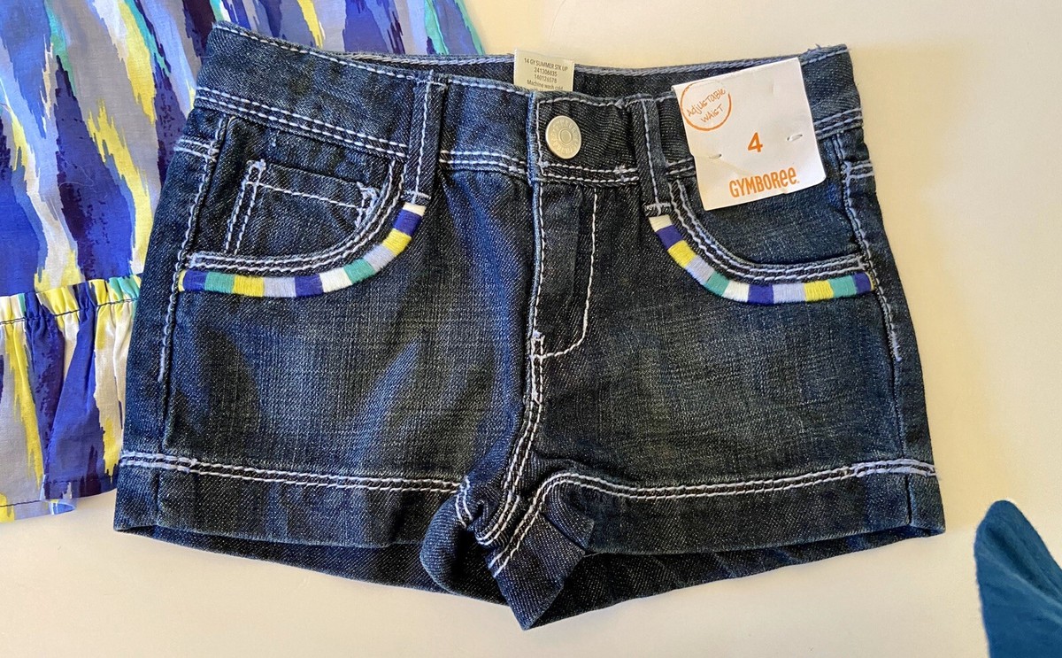 Gymboree Girls sz 5 Sparkle Safari Embroidered Pocket Denum Shorts NWT