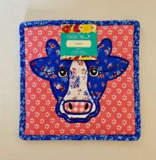 The Pioneer Woman Cow Quilted Pink & Blue Gingham Floral Trivet Hot Pad Potholde
