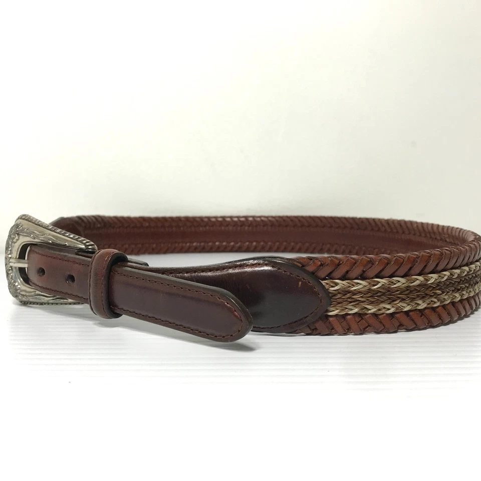 Cinturón Mujer Justin 30 Marrón Western Cuero Trenzado Vaquera Hebilla Floral Foto 2 de 4