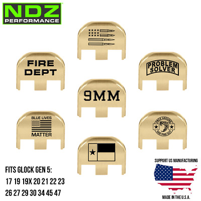 NDZ Glock Gen 5 17 19 20 22 26 45 Brass Slide Cover Back Plate Black Engravings