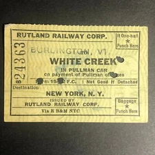 Rutland Railway Burlington, VT White Creek to NYC 1953 Ticket Stub #24363