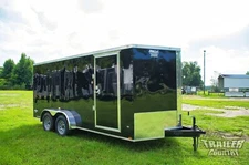 NEW 2025 7 x 16 7x16 V-Nosed Enclosed Cargo Motorcycle Trailer Ramp & Side Door