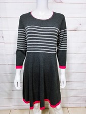 Vince Camuto Womens Sweater Dress Size M Gray Striped Round Neck 3/4 Sleeve