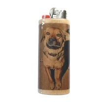 Dog Smoking Funny Wood Lighter Case Holder Sleeve Wrap Cover Fits Bic Lighters