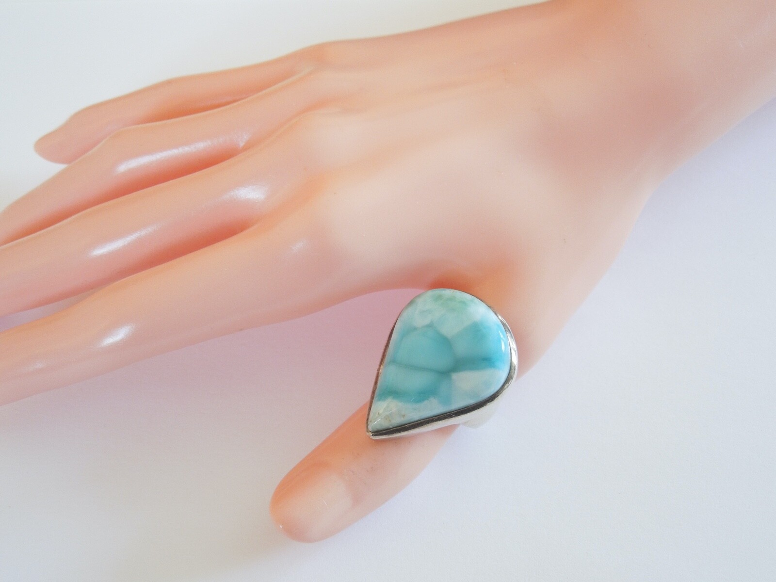 Solid 925 Sterling Silver Ring with Large Larimar… - image 11
