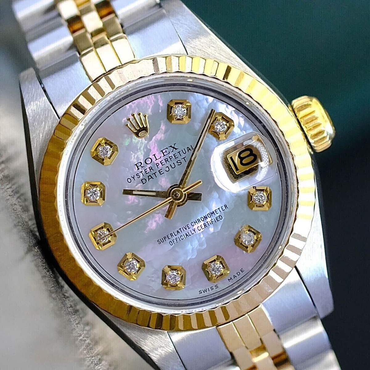 〇純正 ROLEX 2駒 69173 DATEJUST YG×SS FZ8608 Rolex Datejust Ladies 69173 18KY & SS White Mother Of Pearl