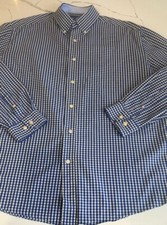 NAUTICA Men L 16 1/2 34 35 Button Down Shirt Large Blue Yellow Check 100 Cotton
