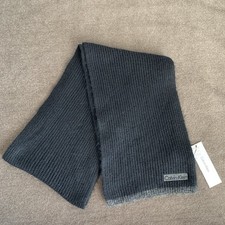 Calvin Klein Men's Tipped Rib Logo Scarf Black Acrylic Alpaca Blend 70" x 10"