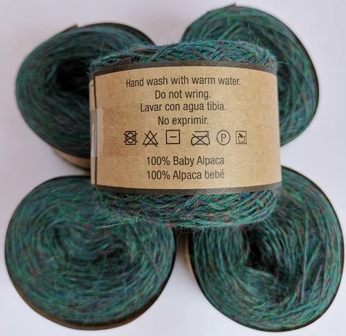 Alpaca Wool Skeins 100% Baby Alpaca Yarn Sport Weight Lot- 5  Green Melange C818 image 4