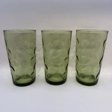3 Vintage Continental Can Co Hazel Atlas Green Coin Dot Tumbler Glasses 10 Oz.