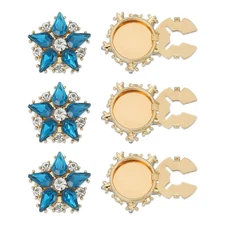 Rhinestone Buttons Cover, 6Pcs Star Flowers Button Cover, Blue(Gold Tone)